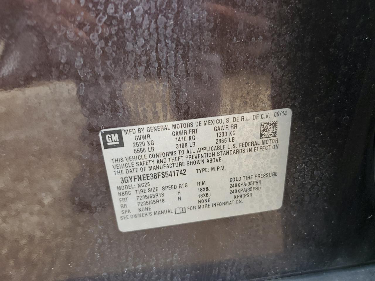 3GYFNEE38FS541742 2015 Cadillac Srx Luxury Collection