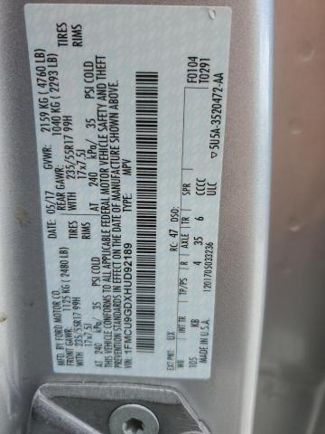 2017 FORD ESCAPE SE - 1FMCU9GDXHUD92189
