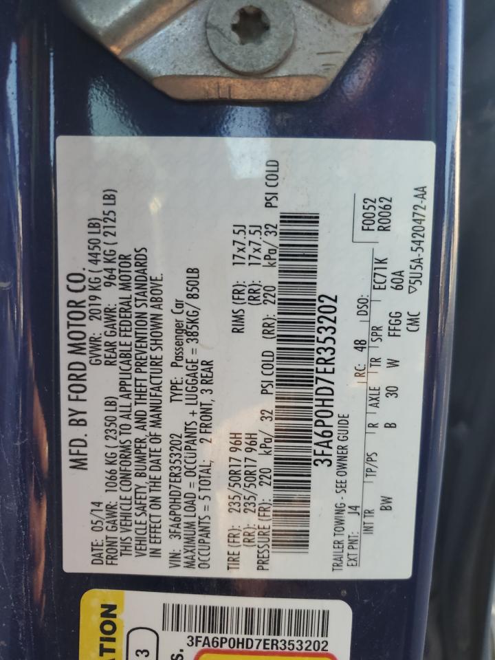 3FA6P0HD7ER353202 2014 Ford Fusion Se