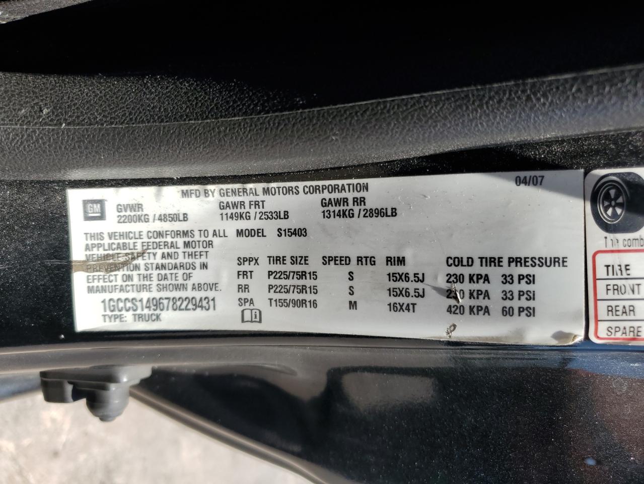 1GCCS149678229431 2007 Chevrolet Colorado