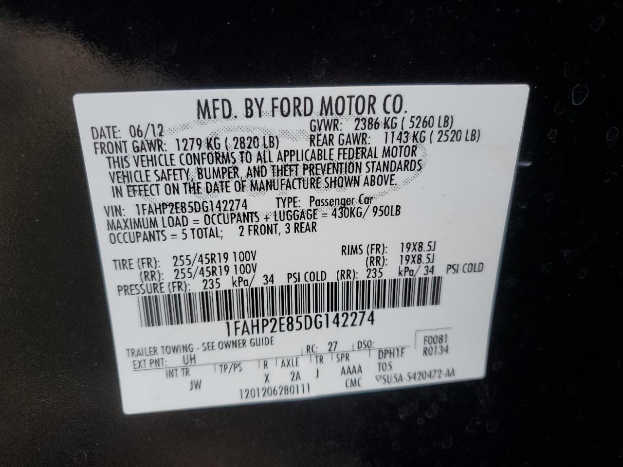 1FAHP2E85DG142274 2013 Ford Taurus Sel