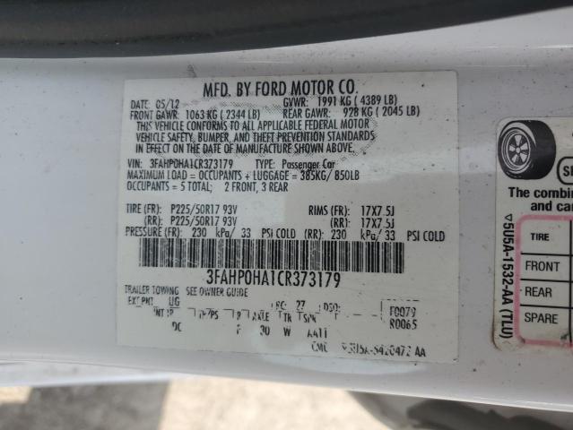 2012 Ford Fusion Se VIN: 3FAHP0HA1CR373179 Lot: 61720904