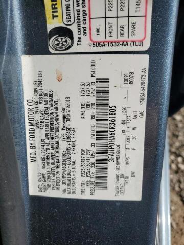 2012 Ford Fusion Se VIN: 3FAHP0HA6CR361805 Lot: 61244824