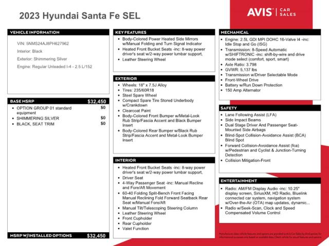 2023 HYUNDAI SANTA FE S - 5NMS24AJ8PH627962