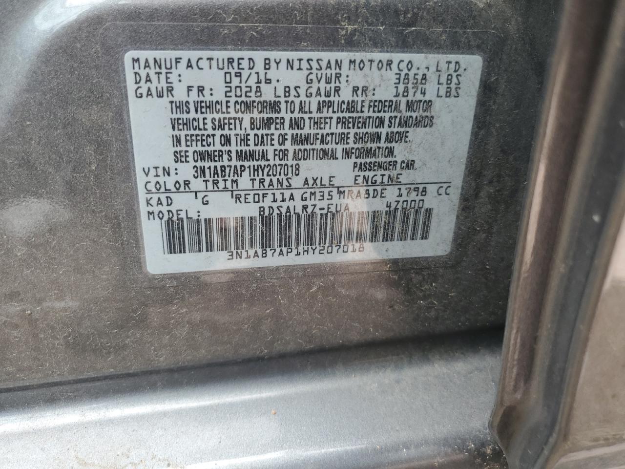 3N1AB7AP1HY207018 2017 Nissan Sentra S