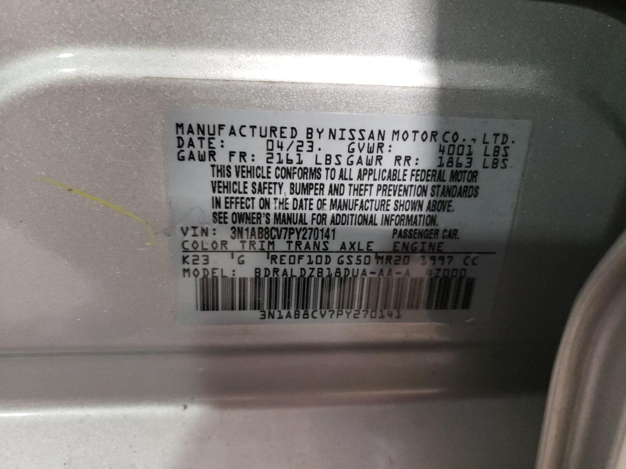 3N1AB8CV7PY270141 2023 Nissan Sentra Sv