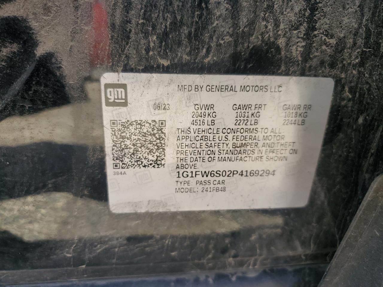 1G1FW6S02P4169294 2023 Chevrolet Bolt Ev 1Lt