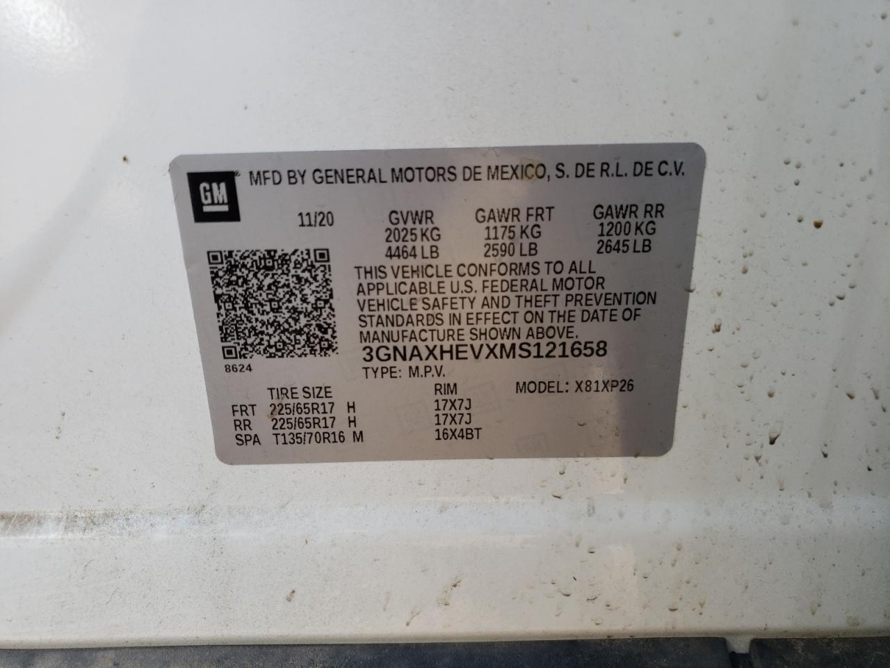 3GNAXHEVXMS121658 2021 Chevrolet Equinox Ls