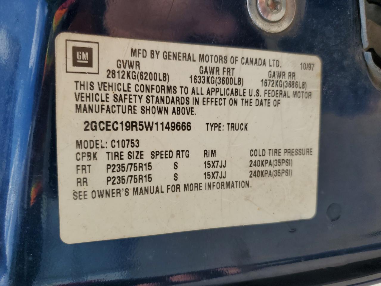 2GCEC19R5W1149666 1998 Chevrolet Gmt-400 C1500