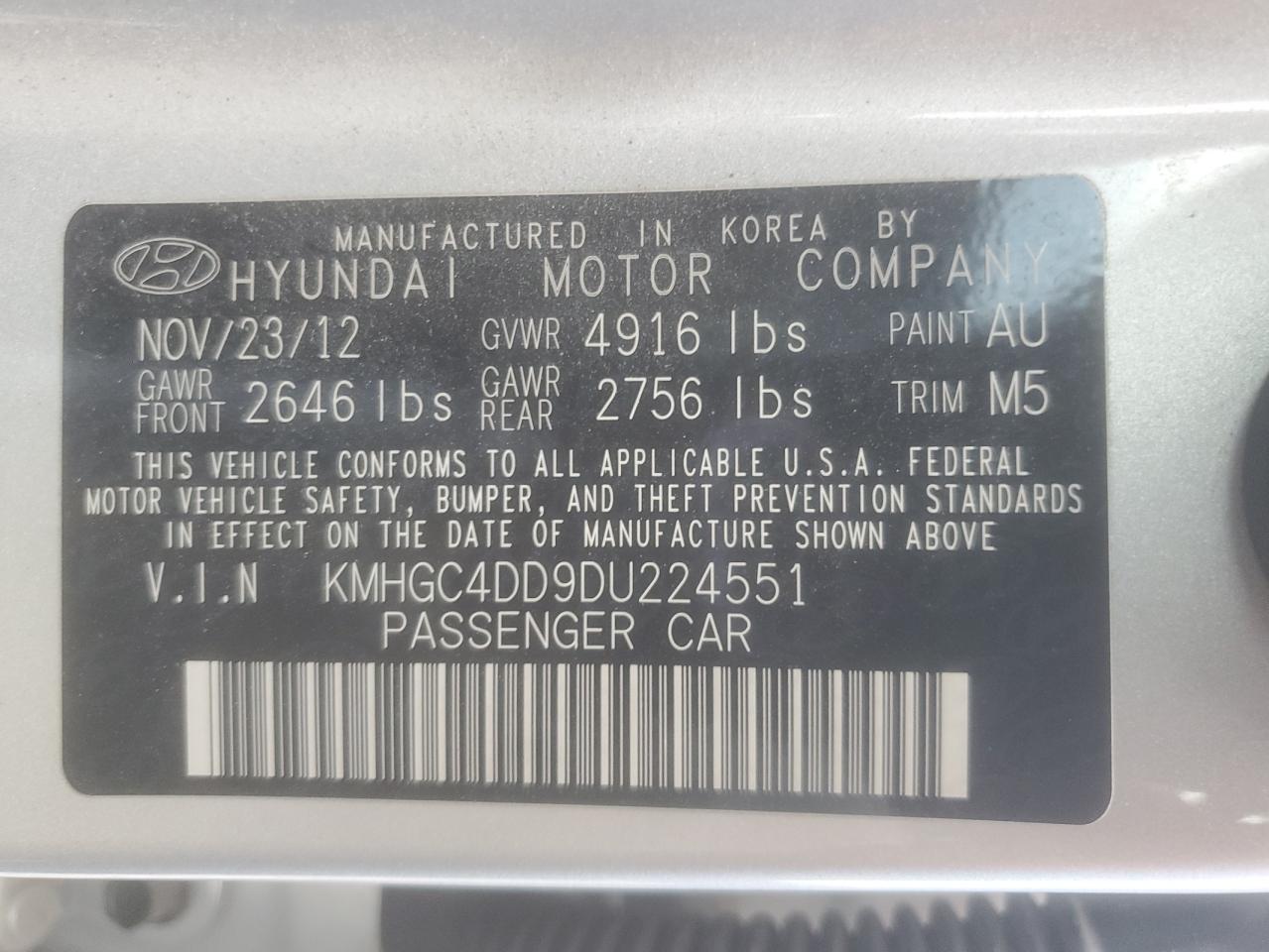 KMHGC4DD9DU224551 2013 Hyundai Genesis 3.8L