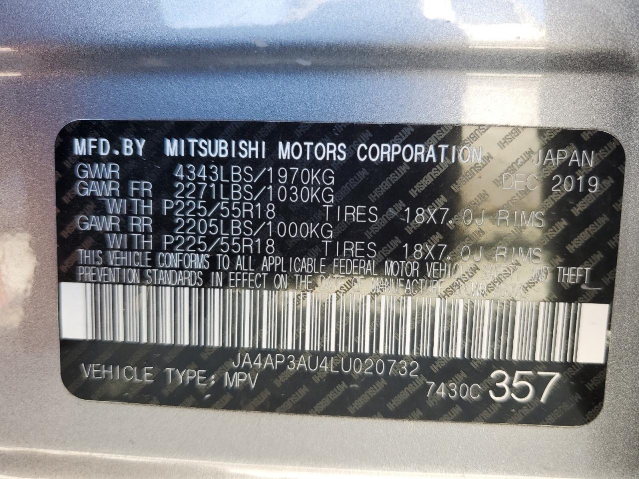 JA4AP3AU4LU020732 2020 Mitsubishi Outlander Sport Es