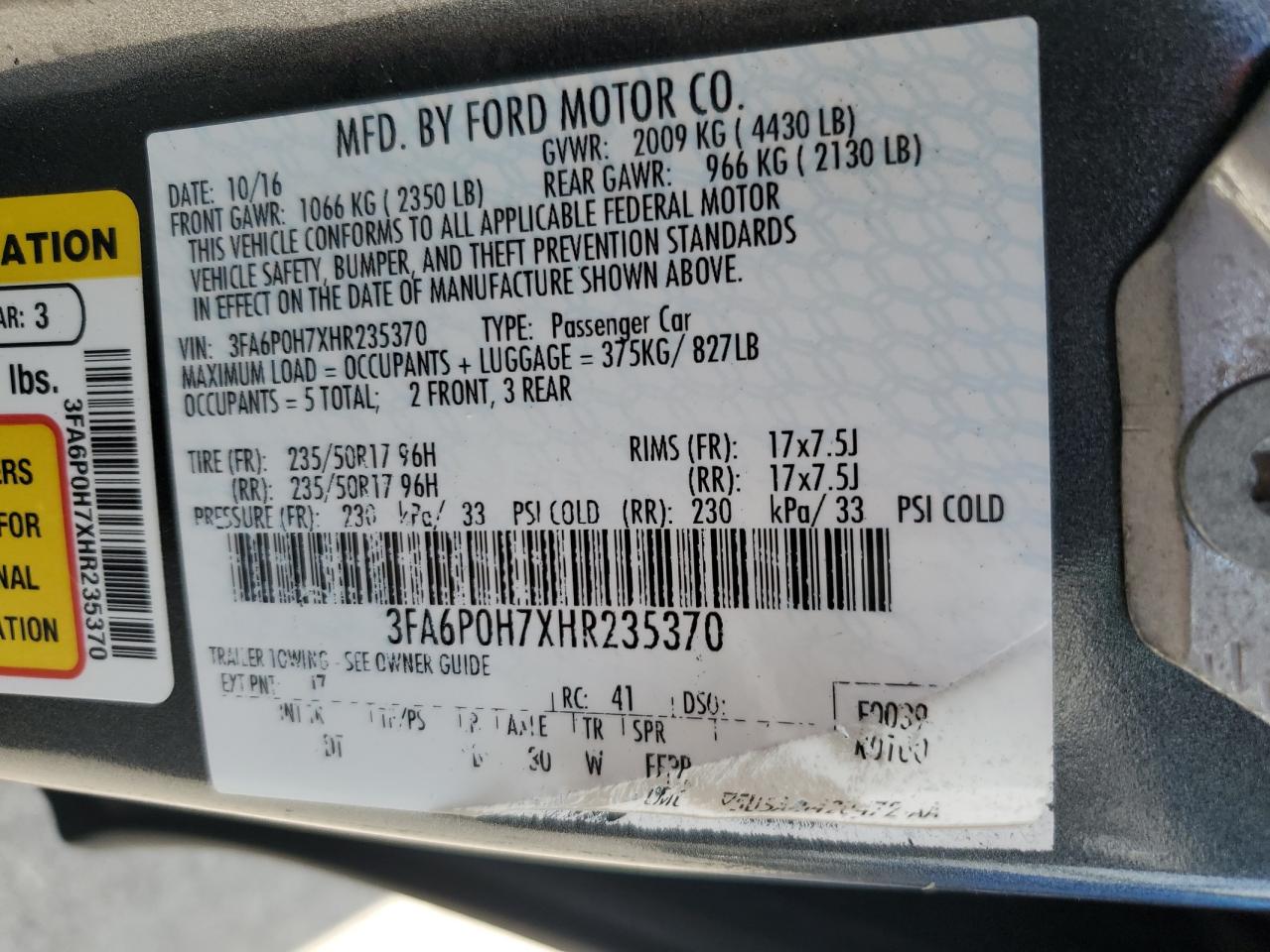 3FA6P0H7XHR235370 2017 Ford Fusion Se