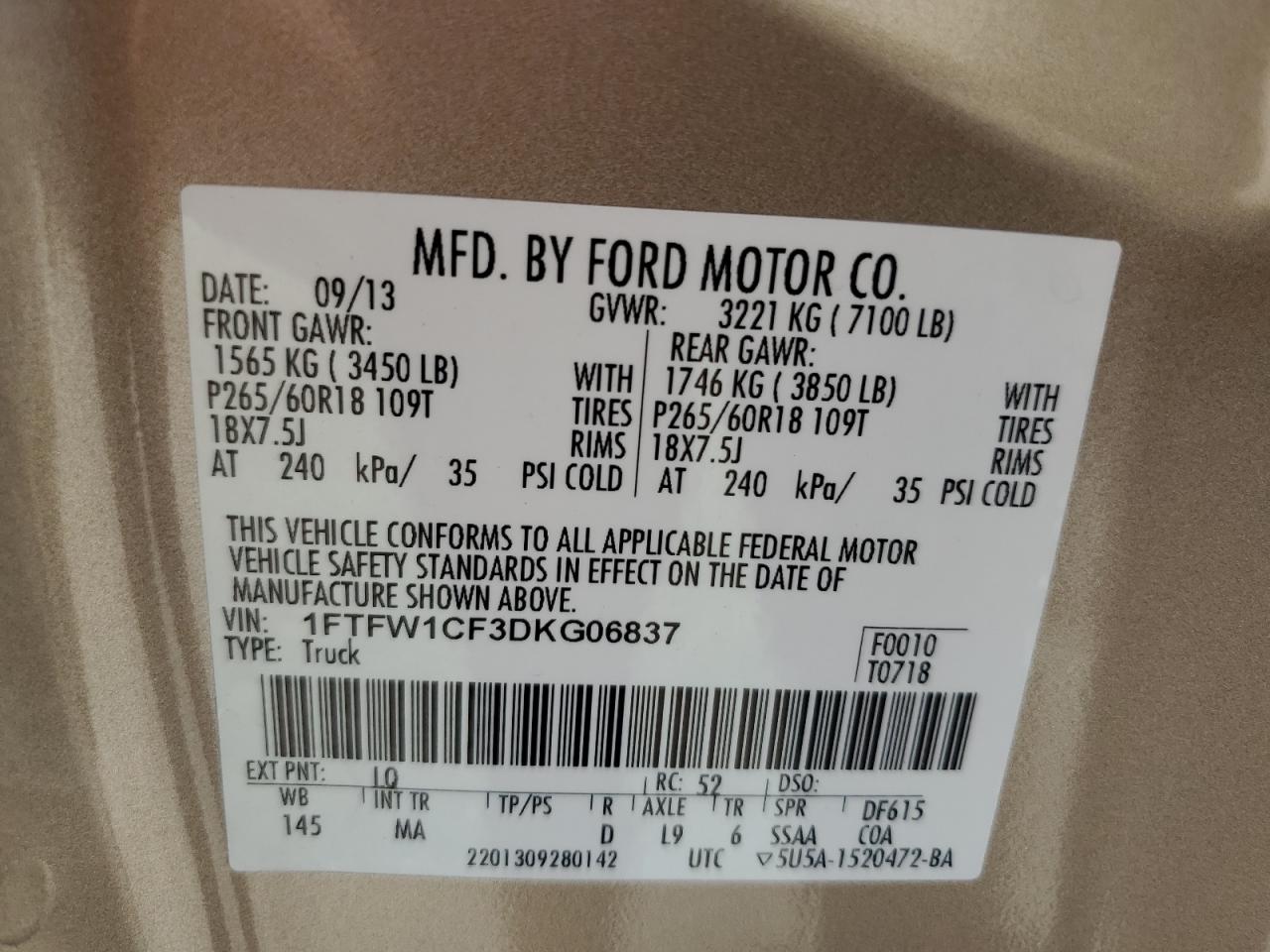 1FTFW1CF3DKG06837 2013 Ford F150 Supercrew