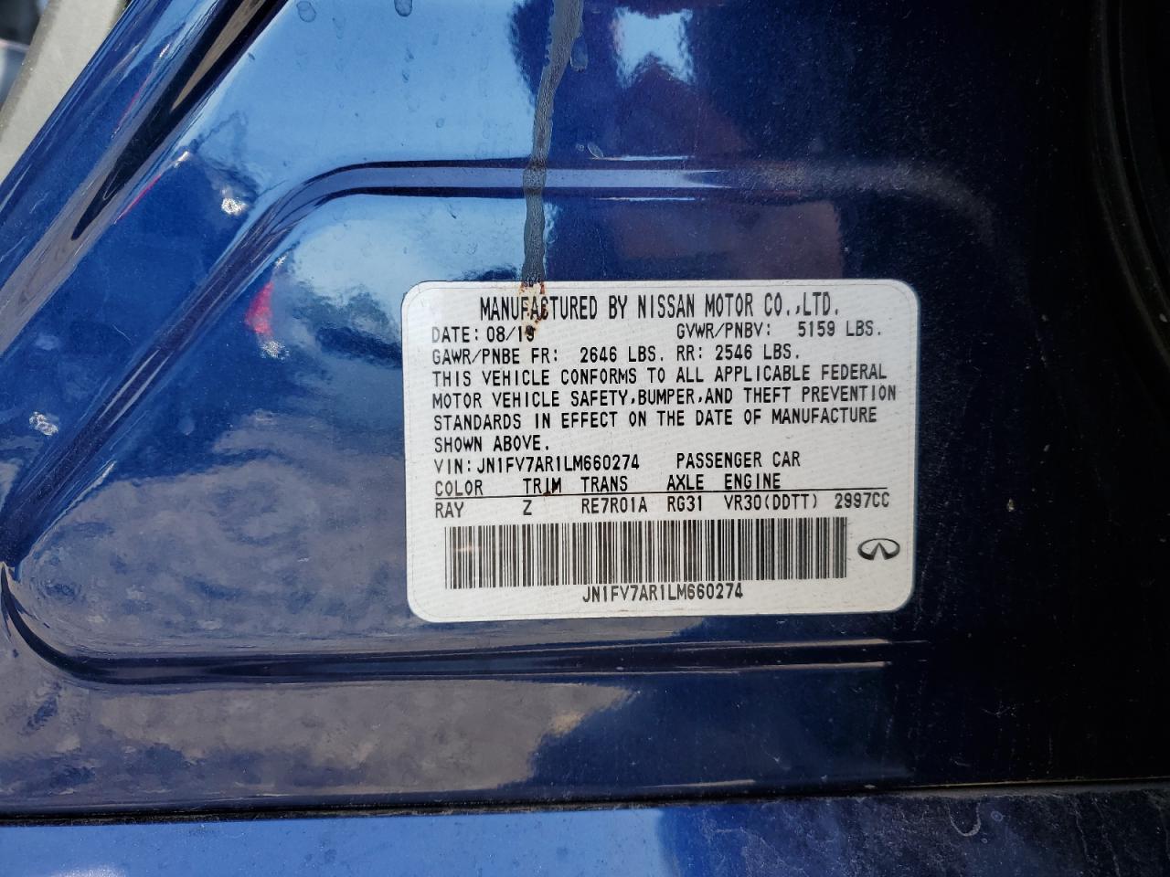 JN1FV7AR1LM660274 2020 Infiniti Q50 Red Sport 400