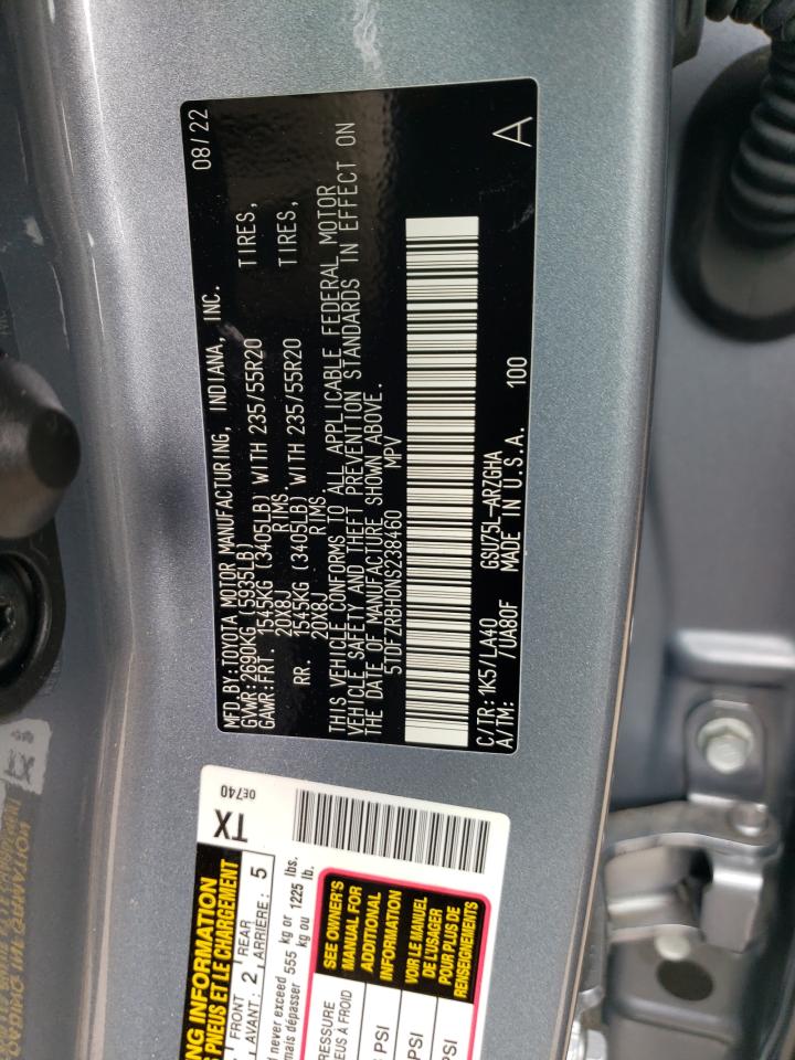 5TDFZRBH0NS238460 2022 Toyota Highlander Platinum