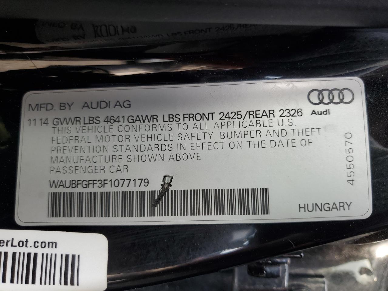 WAUBFGFF3F1077179 2015 Audi S3 Premium Plus