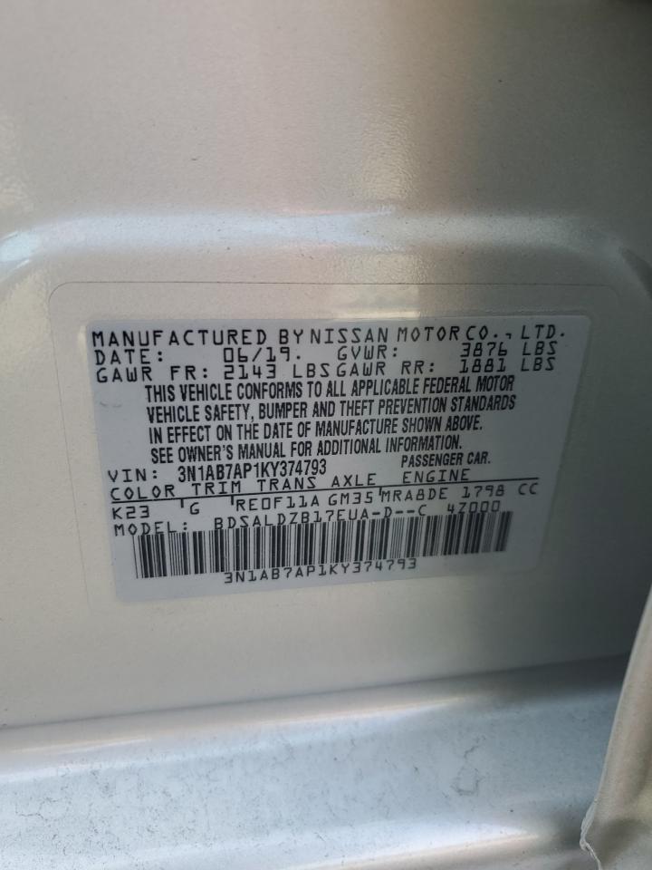 3N1AB7AP1KY374793 2019 Nissan Sentra S