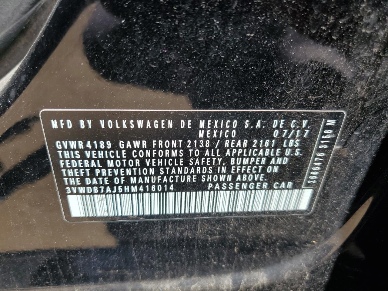 3VWDB7AJ5HM416014 2017 Volkswagen Jetta Se