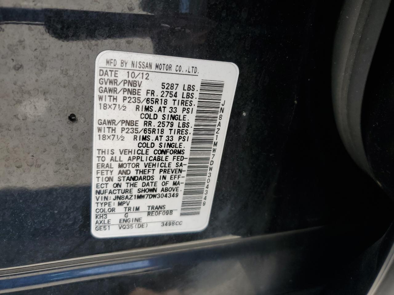 JN8AZ1MW7DW304349 2013 Nissan Murano S