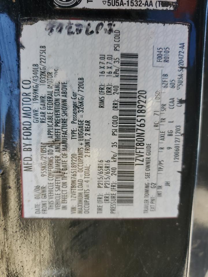 1ZVFT80N765189220 2006 Ford Mustang