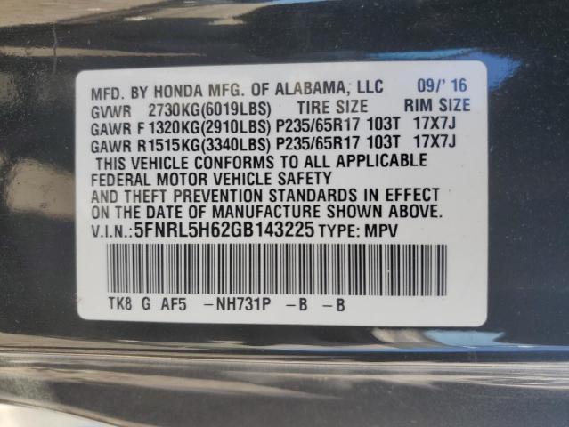 2016 HONDA ODYSSEY EX 5FNRL5H62GB143225