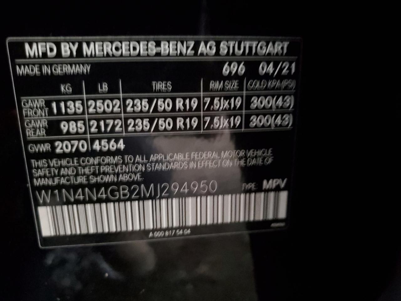 W1N4N4GB2MJ294950 2021 Mercedes-Benz Gla 250