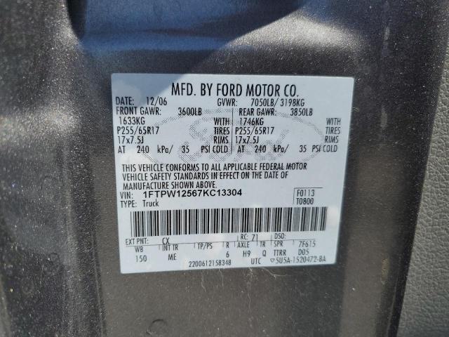 1FTPW12567KC13304 2007 Ford F150 Supercrew