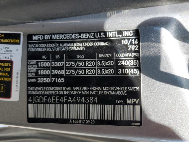 4JGDF6EE4FA494384 2015 Mercedes-Benz Gl 450 4Matic