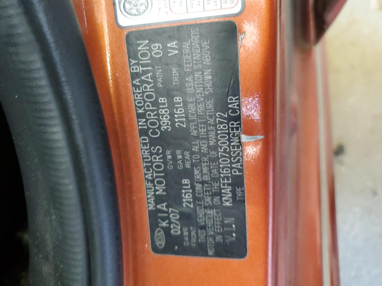 KNAFE161075001872 2007 Kia Spectra5 Sx