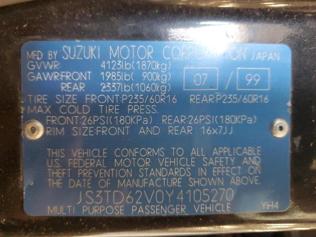 2000 Suzuki Grand Vitara Jlx Limited VIN: JS3TD62V0Y4105270 Lot: 62142054