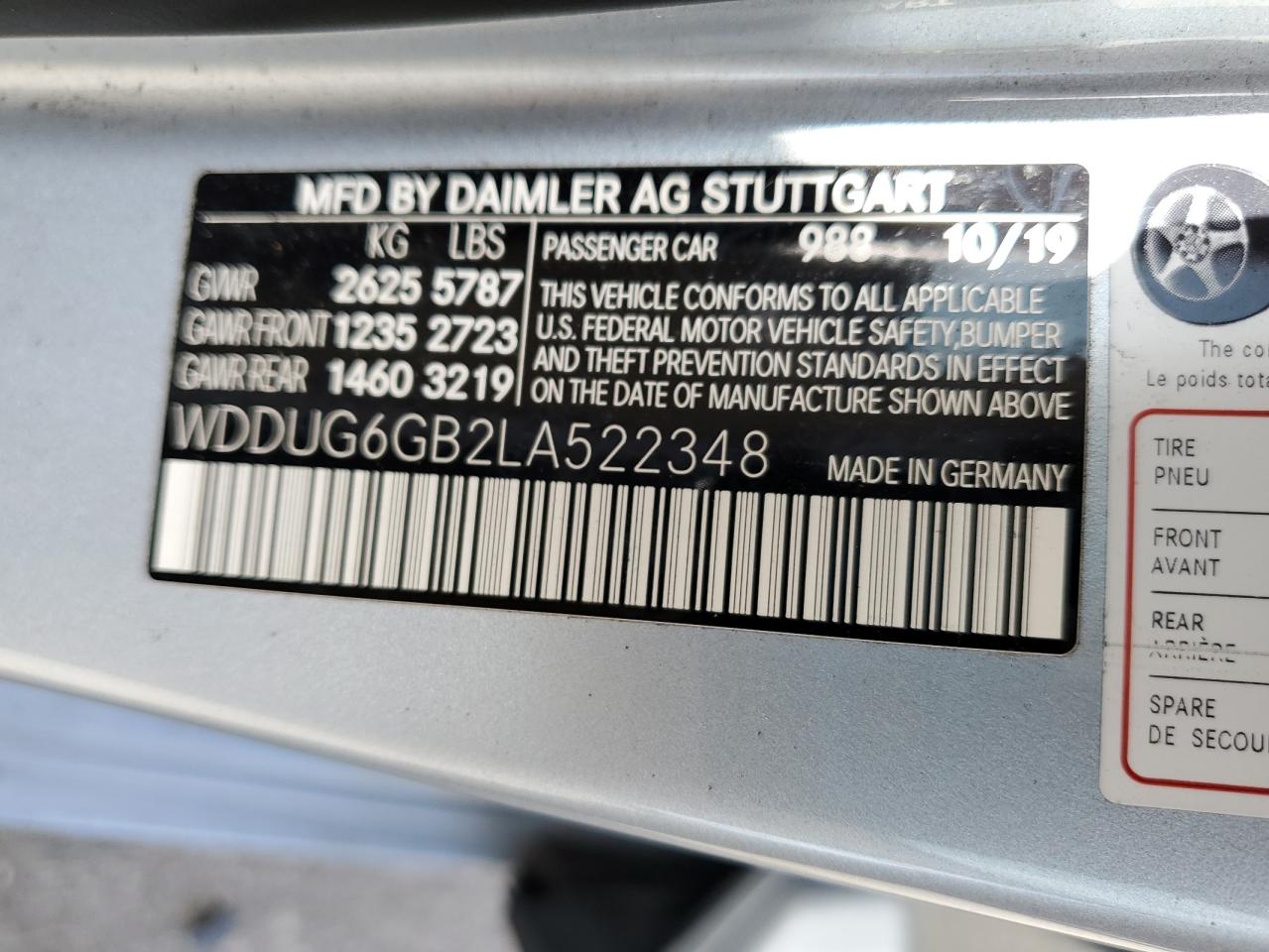 WDDUG6GB2LA522348 2020 Mercedes-Benz S 450