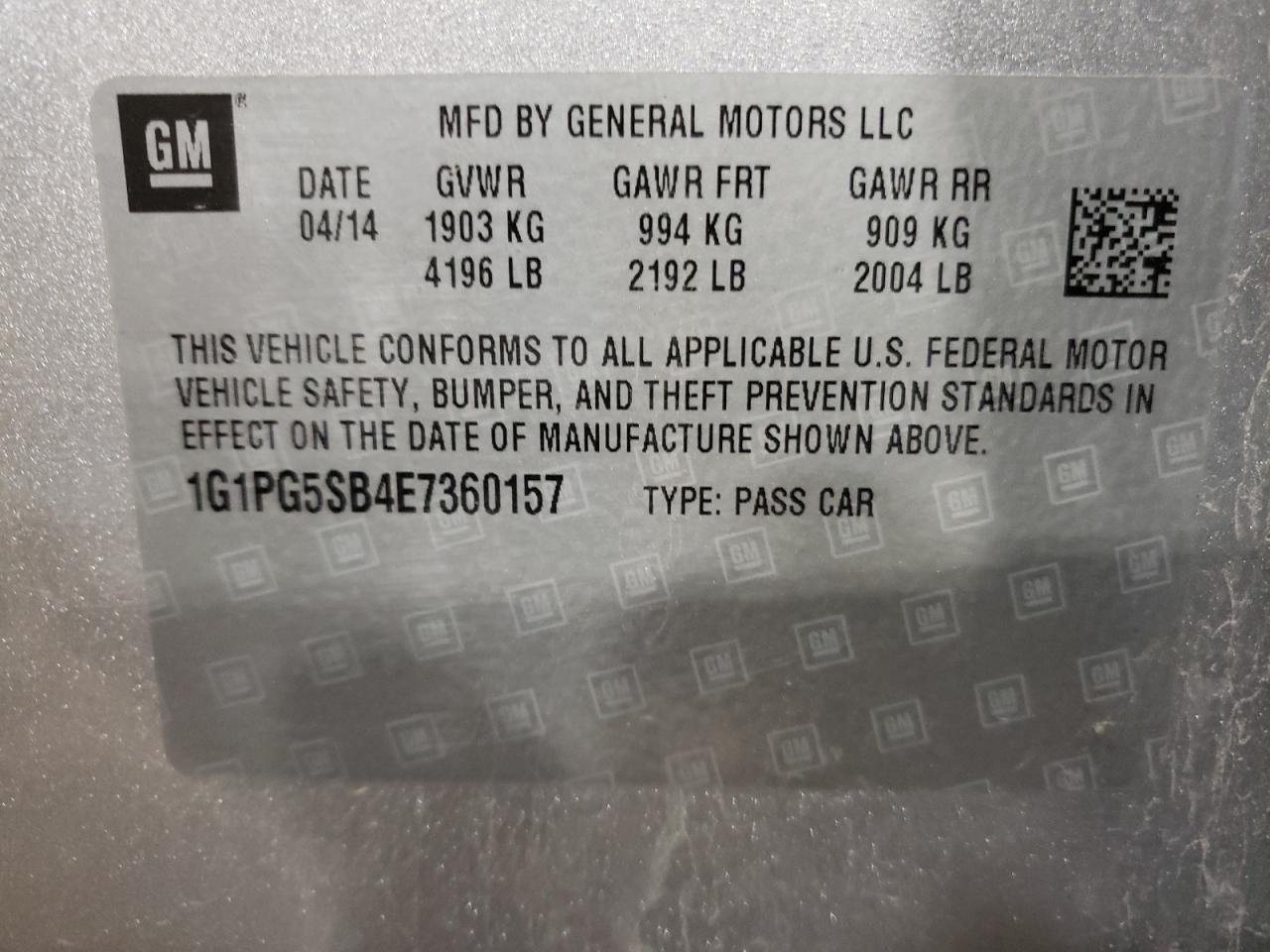 1G1PG5SB4E7360157 2014 Chevrolet Cruze Ltz