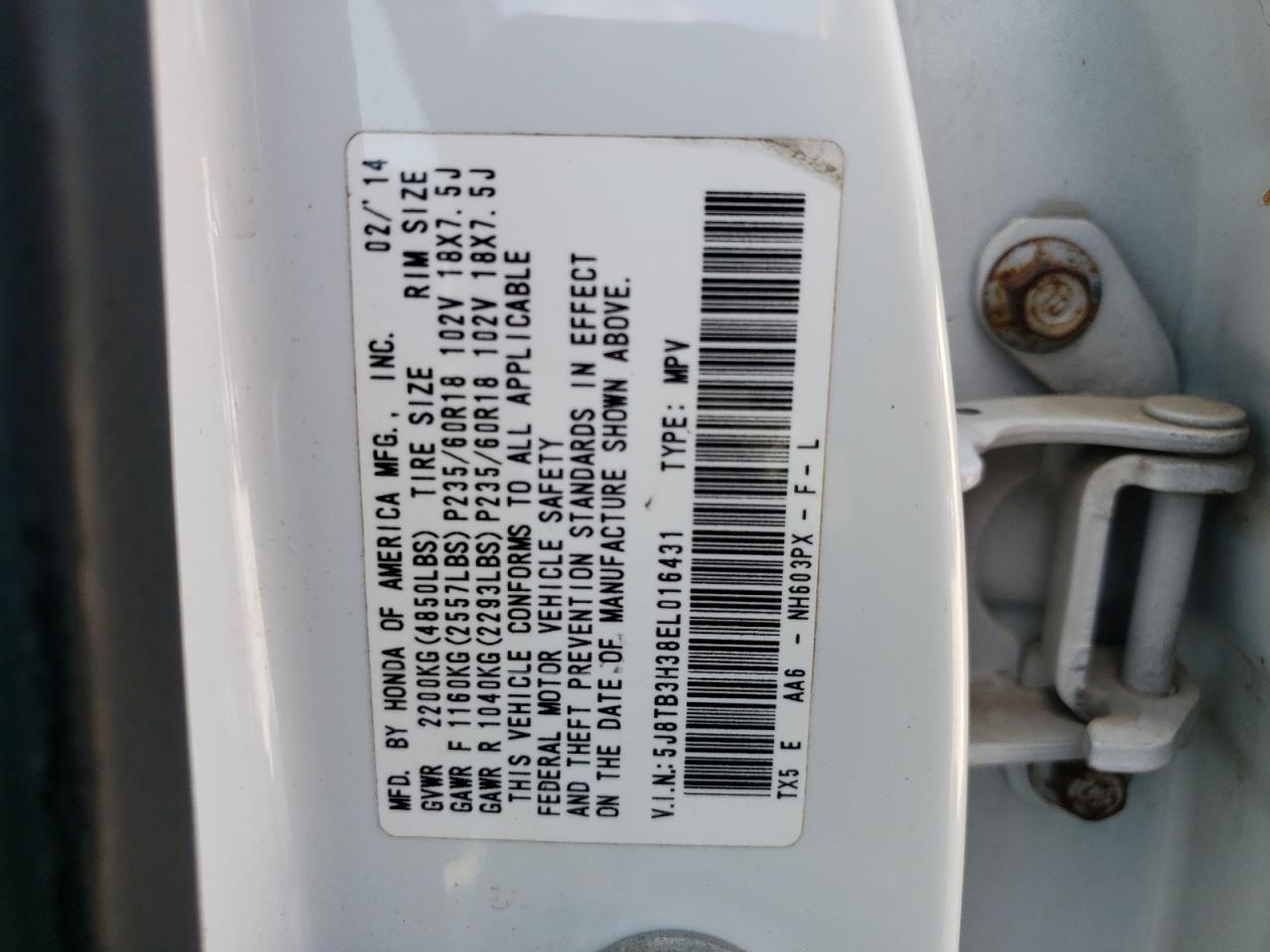 5J8TB3H38EL016431 2014 Acura Rdx