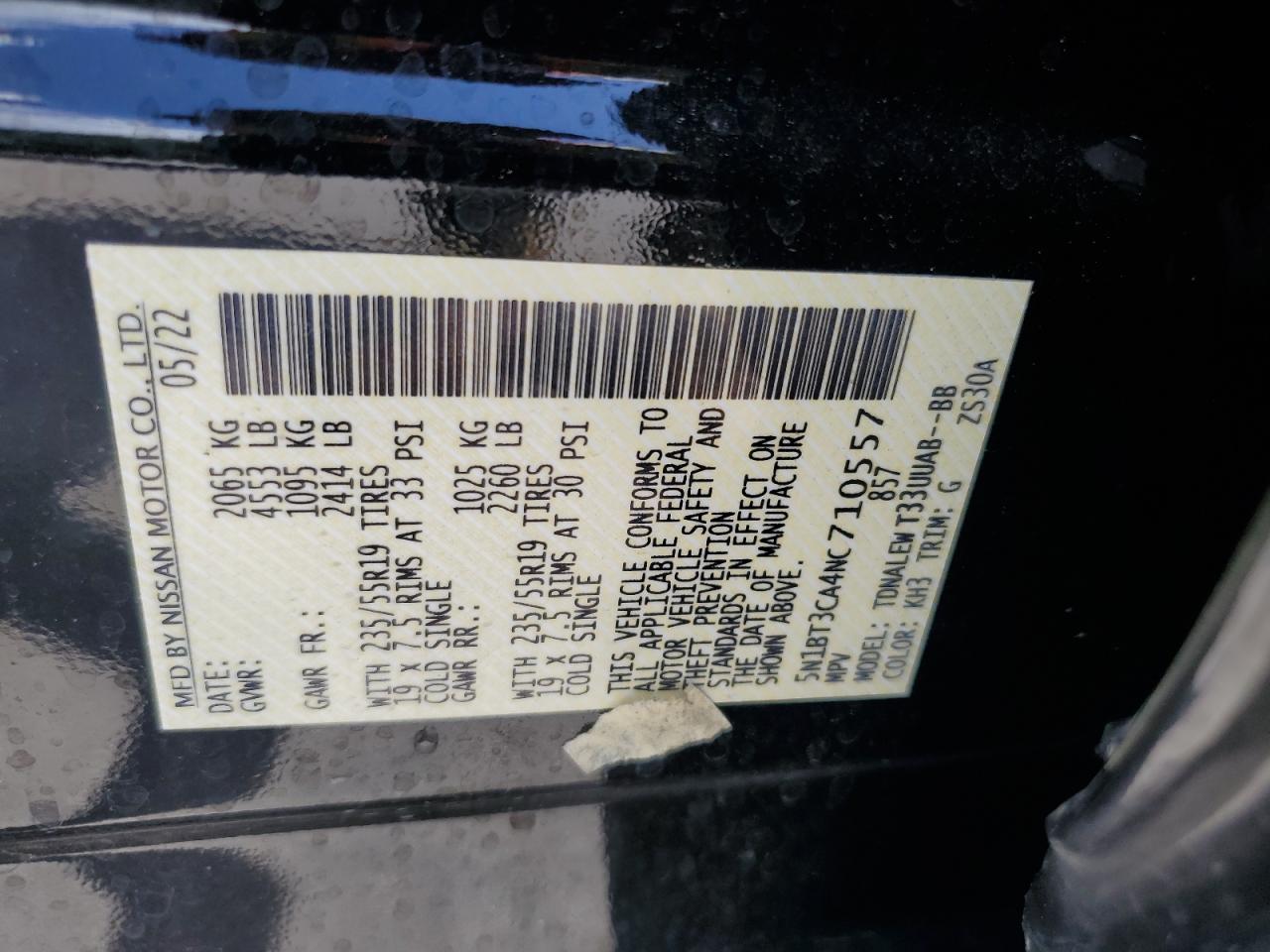 5N1BT3CA4NC710557 2022 Nissan Rogue Sl