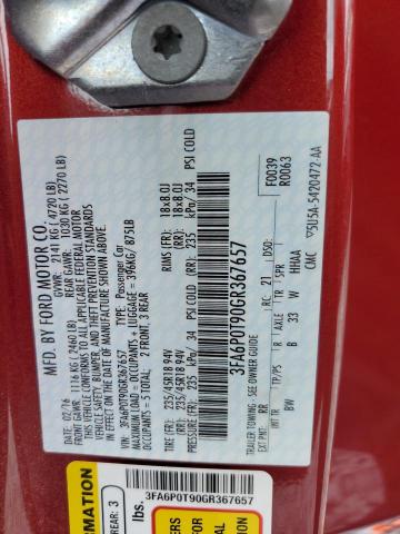 VIN 3FA6P0T90GR367657 2016 Ford Fusion, SE no.12