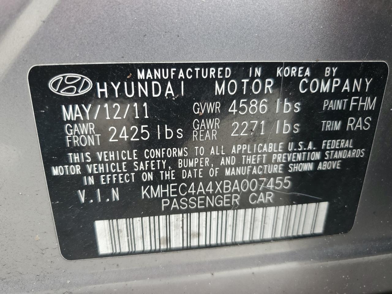 KMHEC4A4XBA007455 2011 Hyundai Sonata Hybrid