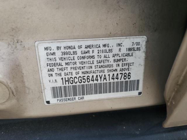 1HGCG5644YA144786 2000 Honda Accord Lx