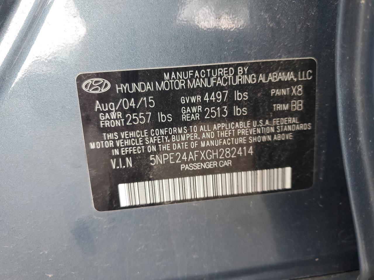 2016 Hyundai Sonata Se vin: 5NPE24AFXGH282414