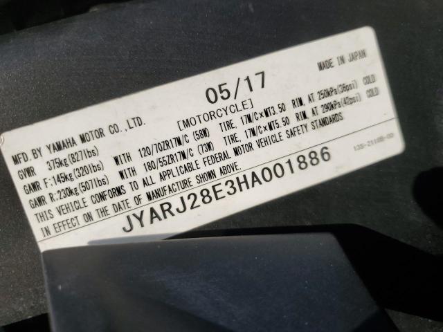 2017 YAMAHA YZFR6 JYARJ28E3HA001886
