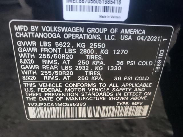 2021 Volkswagen Atlas Se VIN: 1V2JP2CA1MC585383 Lot: 62145184