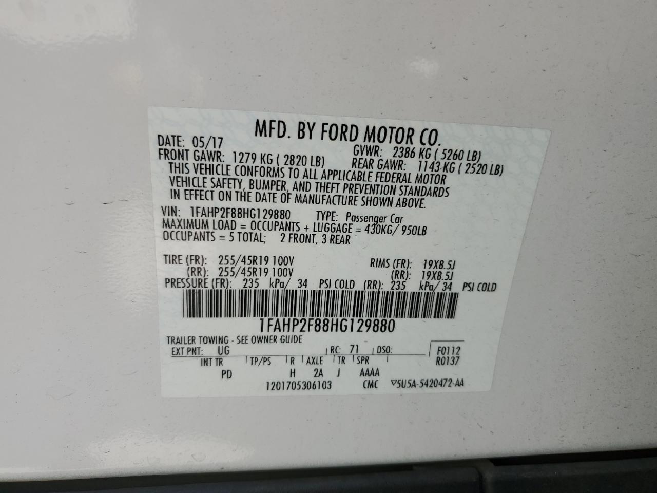 1FAHP2F88HG129880 2017 Ford Taurus Limited