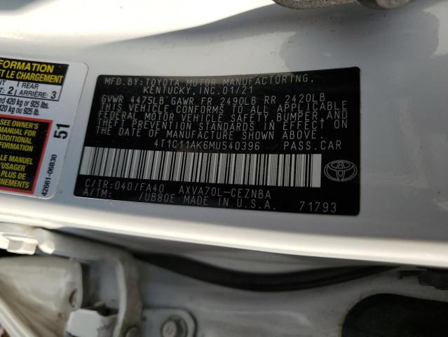 VIN 4T1C11AK6MU540396 2021 Toyota Camry, LE no.12