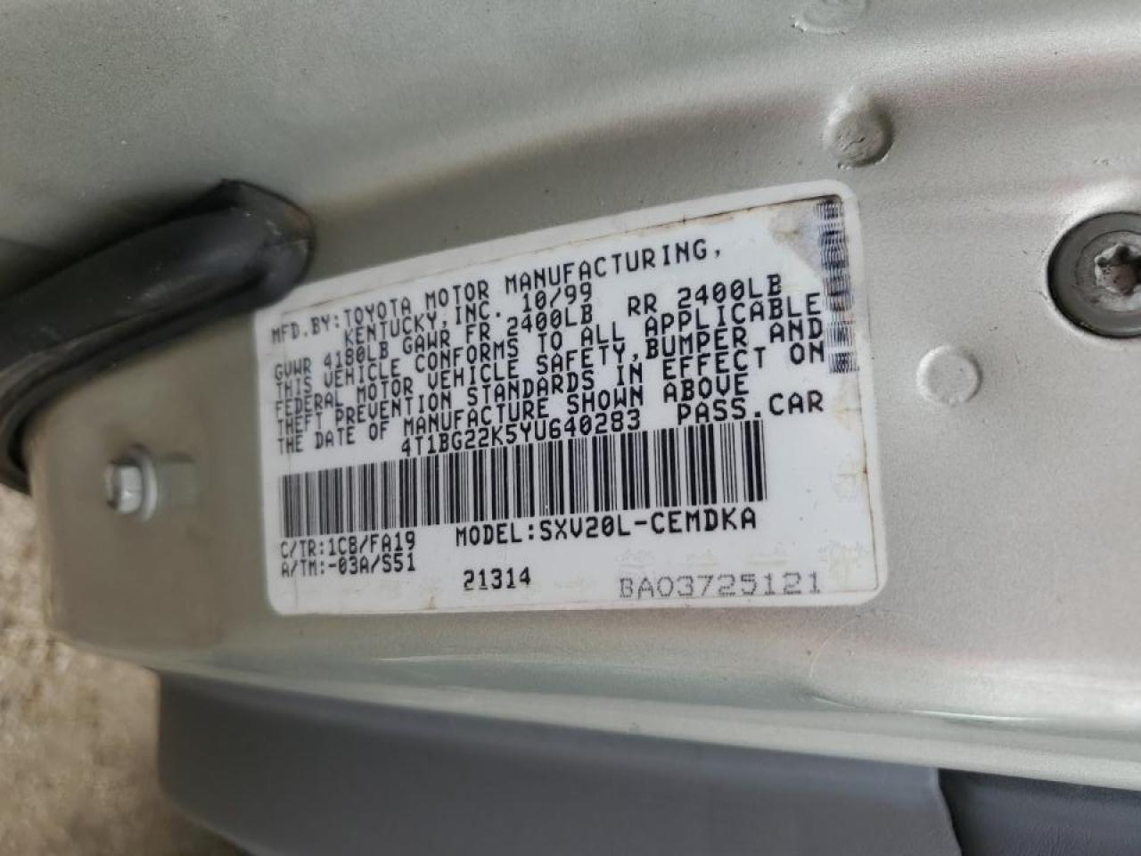 4T1BG22K5YU640283 2000 Toyota Camry Ce