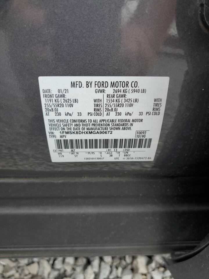 1FMSK8DHXMGA90672 2021 Ford Explorer Xlt