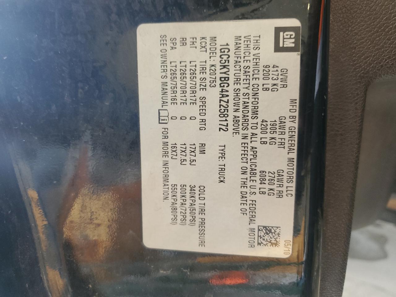 1GC5KYBG4AZ258172 2010 Chevrolet Silverado K2500 Heavy Duty Ltz