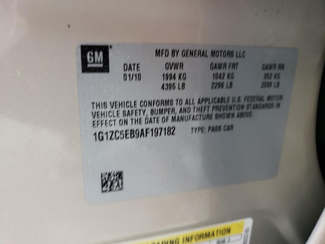 1G1ZC5EB9AF197182 2010 Chevrolet Malibu 1Lt