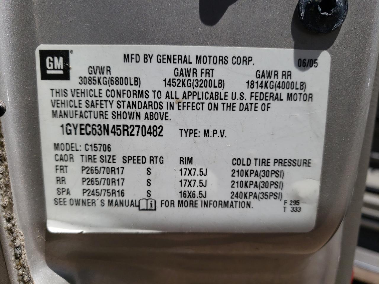 1GYEC63N45R270482 2005 Cadillac Escalade Luxury