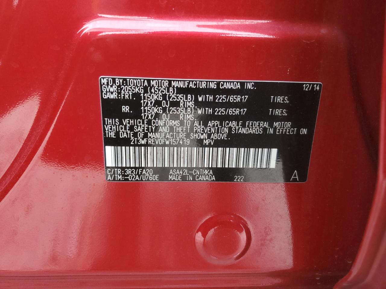 2T3WFREV0FW157419 2015 Toyota Rav4 Xle