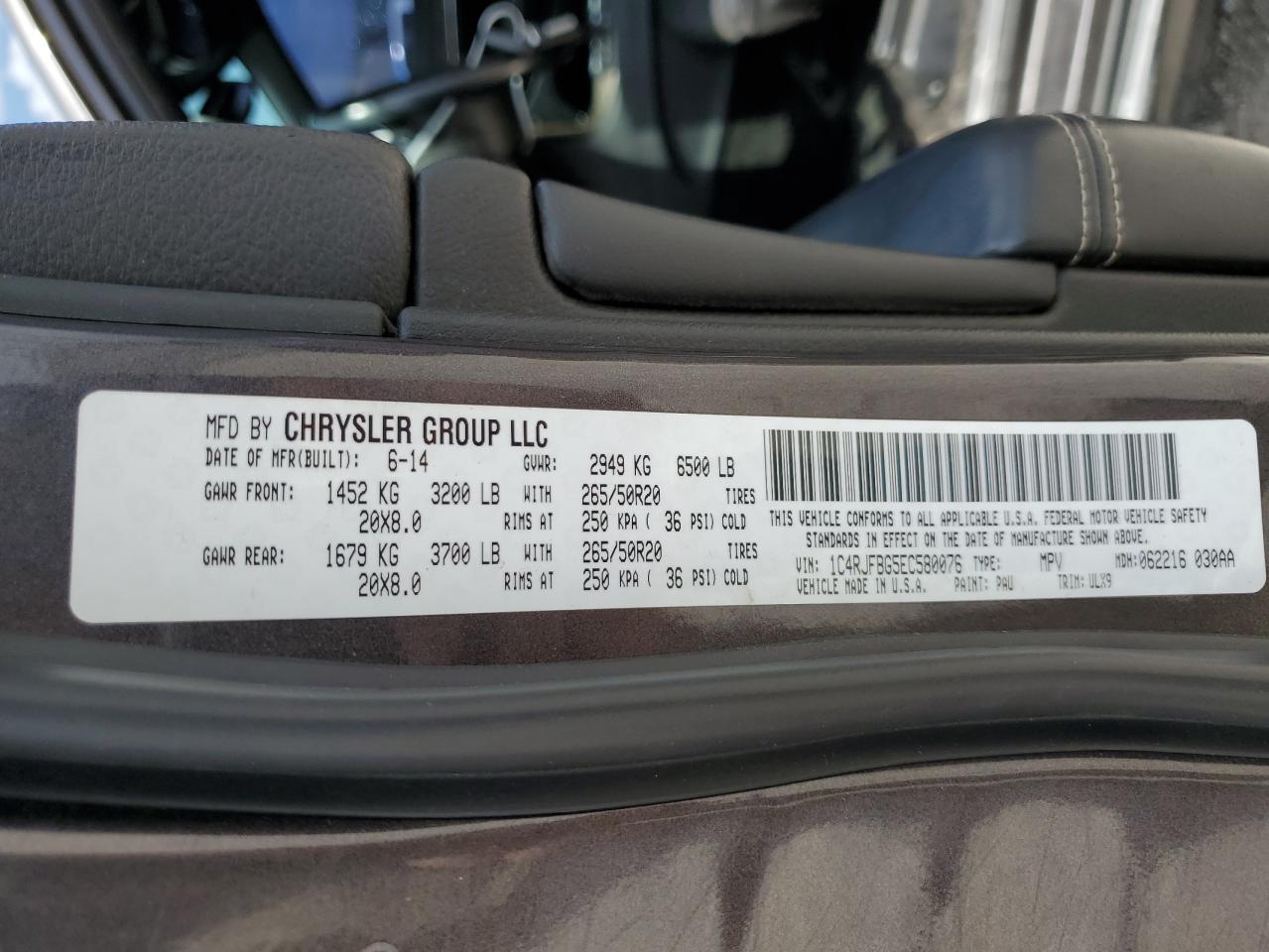 1C4RJFBG5EC580076 2014 Jeep Grand Cherokee Limited