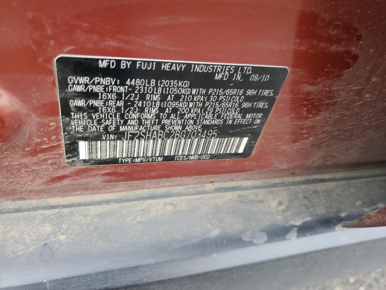 JF2SHABC2BG703495 2011 Subaru Forester 2.5X